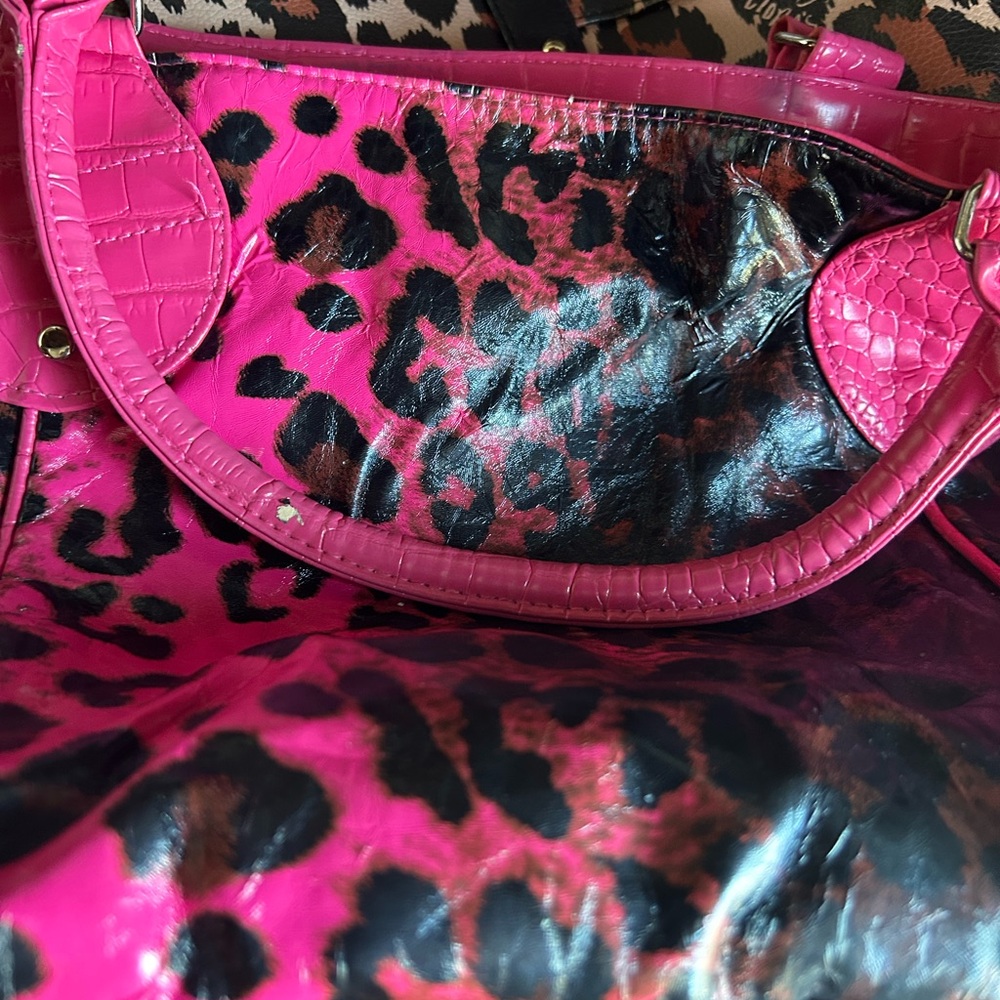 Cato Pink and Black Leopard Print Shoulder Bag